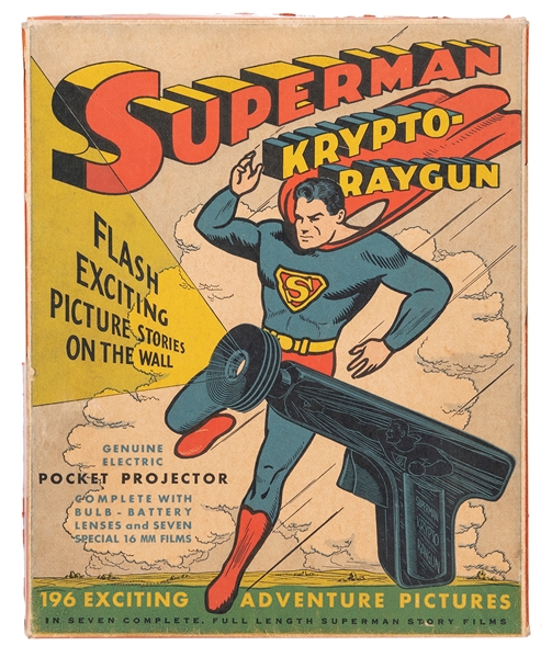  Superman Krypto Raygun in Original Box with Film Reels. Ply...
