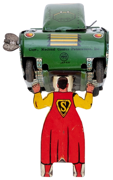  Superman Turnover Tank Linemar Tin Litho Toy. Japan: Linema...