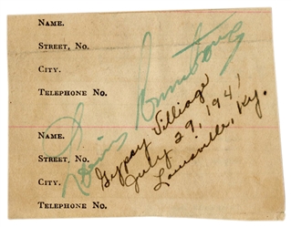  [ARMSTRONG, Louis (1901-1971)]. Address Book Page Signed by...