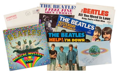  [THE BEATLES]. Group of 5 Original Singles with Sleeves and...
