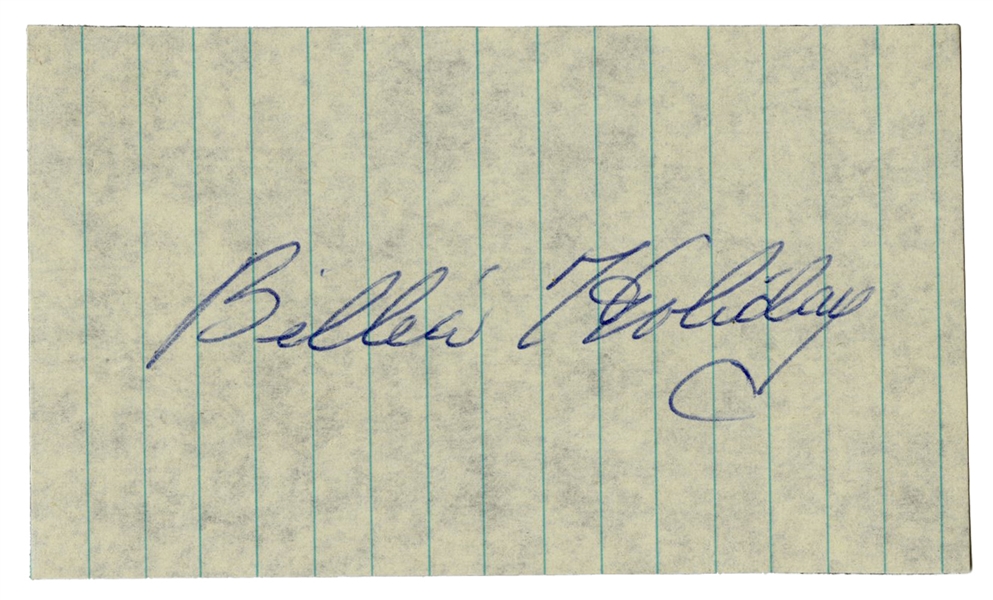  [HOLIDAY, Billie (1915-1959)]. Index Card Signed by Billie ...