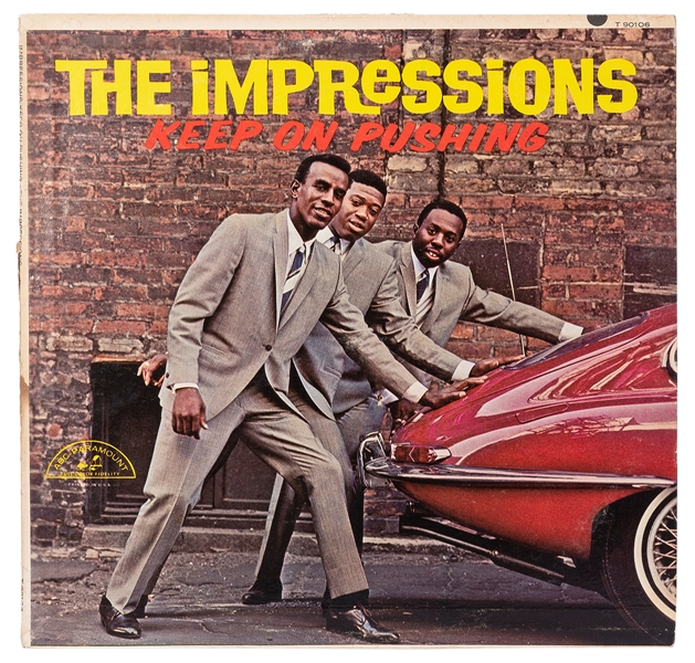  THE IMPRESSIONS. Keep On Pushing LP Signed by Curtis Mayfie...