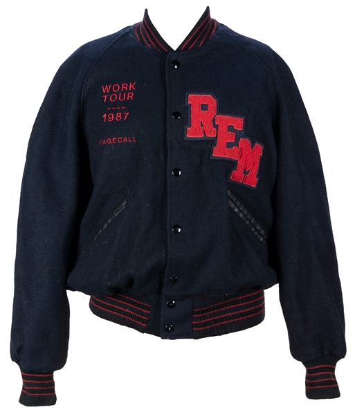  [R.E.M.]. Work Tour Jacket. 1987. Original Varsity-style ja...