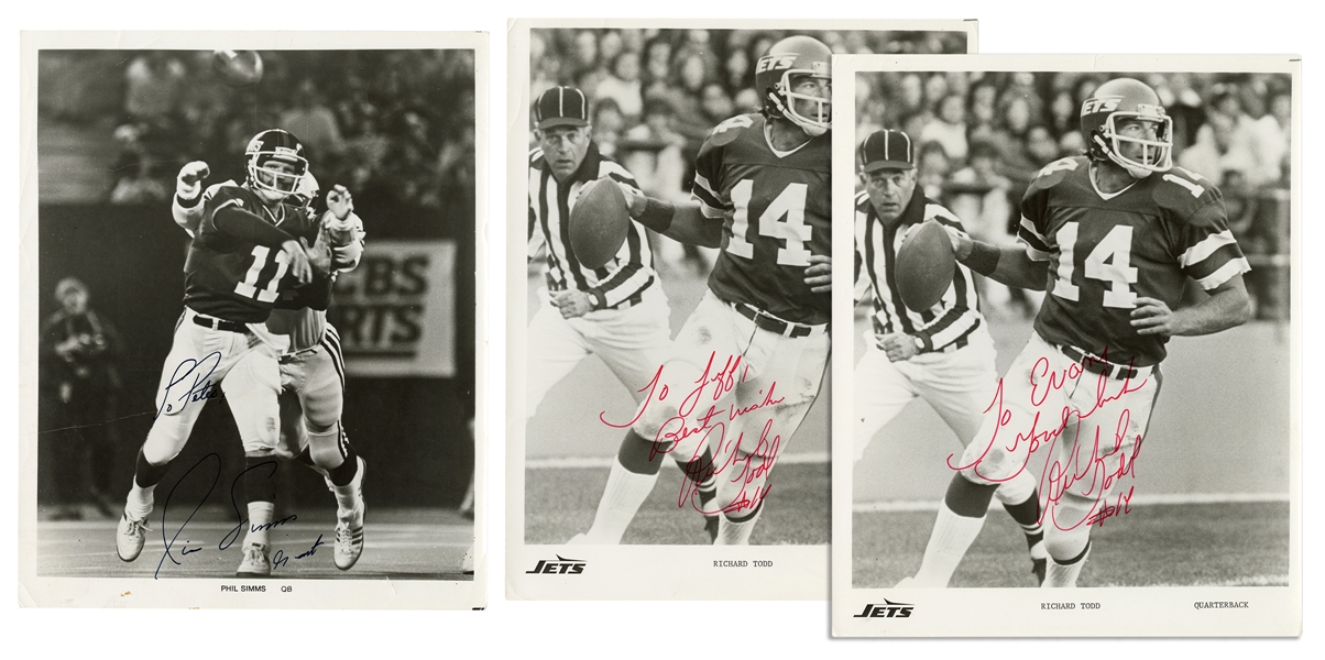  [SPORTS]. Pair of Photographs Inscribed by Phil Simms and R...