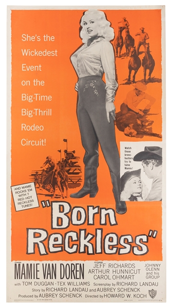  Born Reckless. Warner Bros., 1959. Three-sheet (78 x 41 ¼”)...