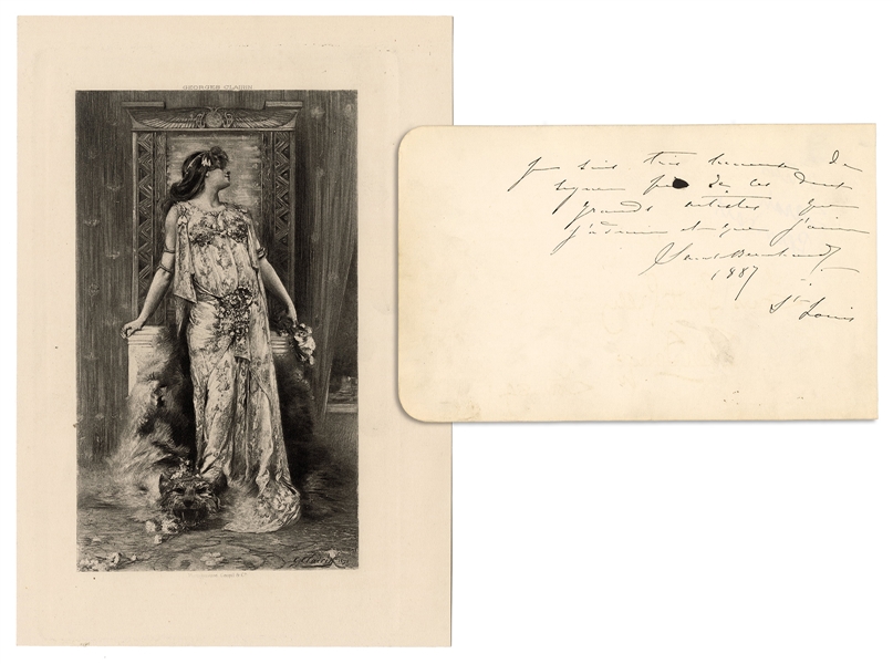  BERNHARDT, Sarah (1844–1923). Autograph note signed (“Sarah...