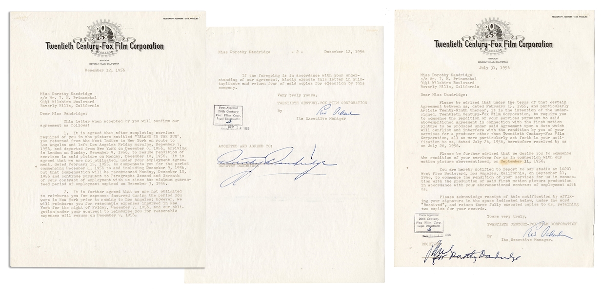  DANDRIDGE, Dorothy (1922–1965). Typed document signed (“Dor...