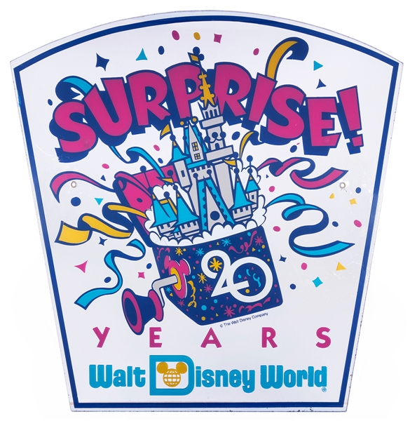  Surprise! 20 Years Walt Disney World Lamppost Sign. 1991. M...