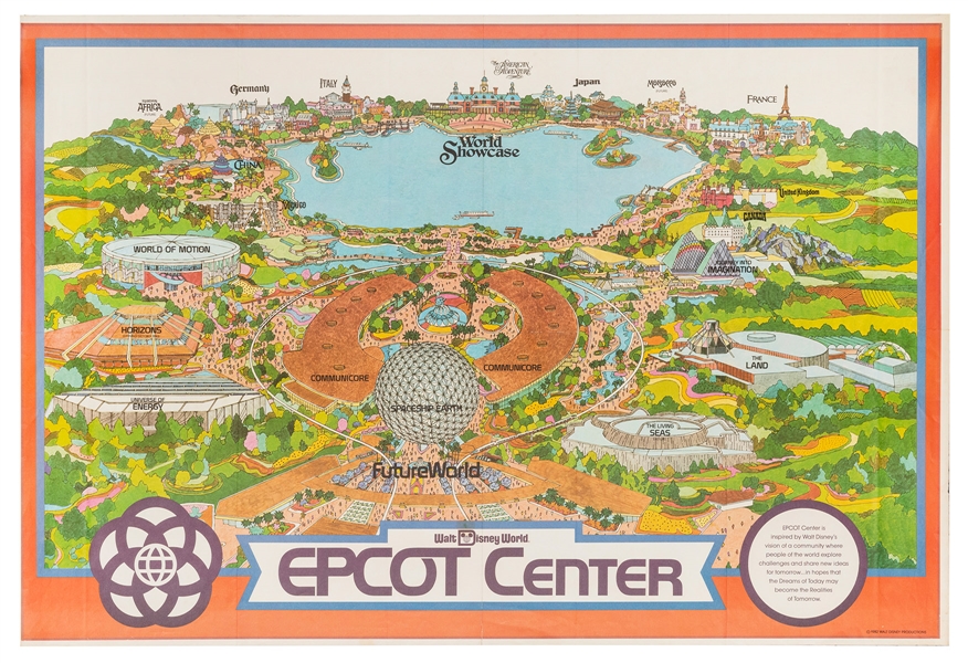  Walt Disney World EPCOT Center Opening Wall Map 1982. Openi...