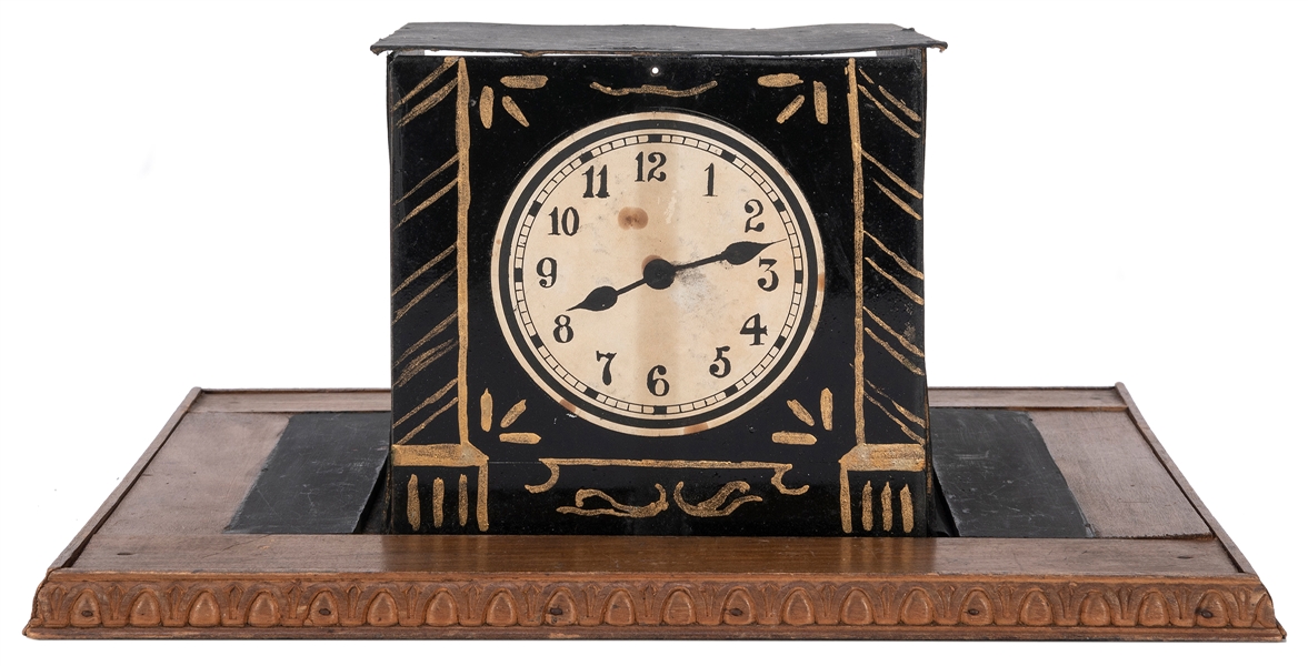  Vanishing Clock Tray. European, 1940s. A clock resting on a...