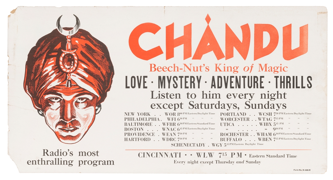  Chandu / Beech-Nut’s King of Magic. Circa 1932. Poster prin...