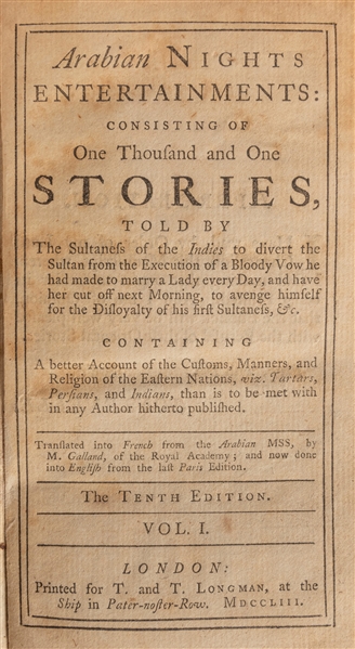  [ARABIAN NIGHTS]. GALLAND, Antoine (1646–1715), translator....