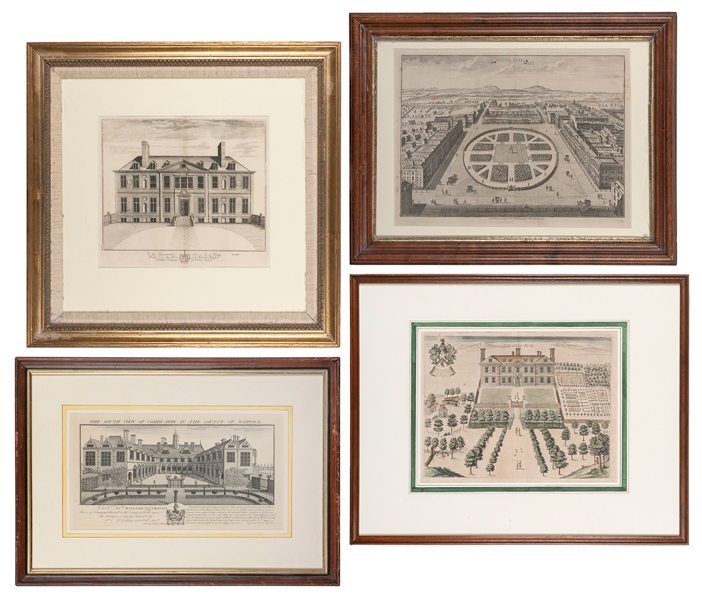  [ARCHITECTURE]. A group of 4 engravings depicting English h...