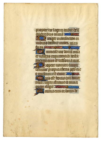  [BIBLE – HORAE]. A leaf on vellum from the Book of Hours. F...