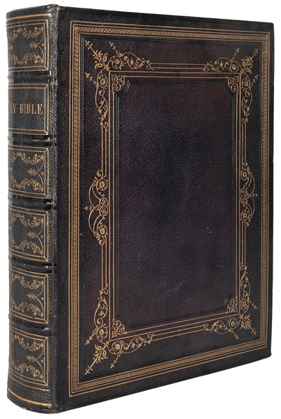 [BIBLE, in English]. The Holy Bible, Containing the Old and New Testaments… London: H.G. Collins, 1856. Large 4to. Numerous steel–engravings. Contemporary full morocco gilt, gilt dentelles and...