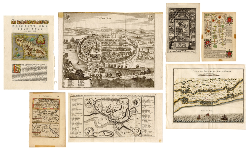  [MAPS]. A group of 9 early engraved maps and views, includi...