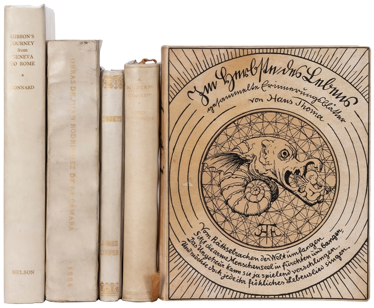  [LITERATURE]. A group of 5 titles bound in vellum, includin...