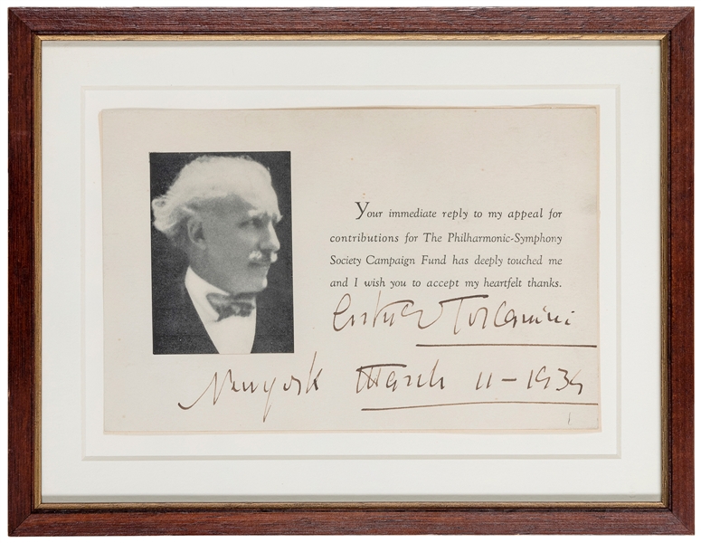  [MUSIC]. TOSCANINI, Arturo (1867–1957). An inscribed thank ...