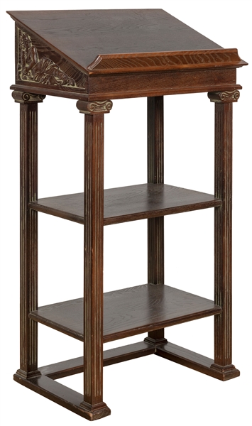  Dictionary stand or lectern. Hardwood carved with pair of n...