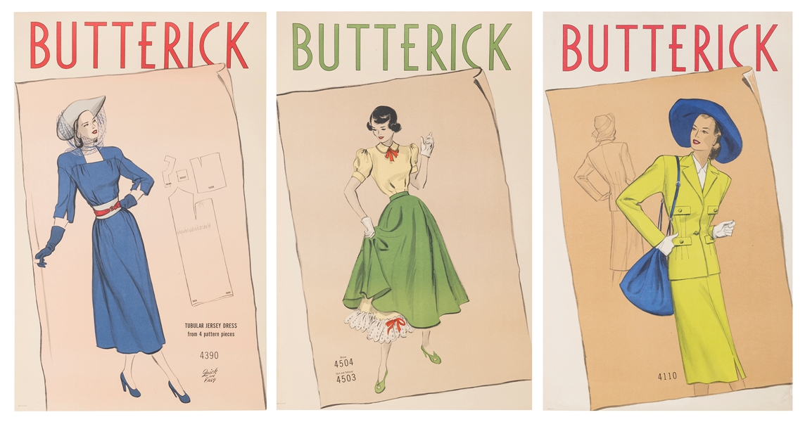  [FASHION]. Butterick. Three posters. USA, ca. 1950s. Poster...