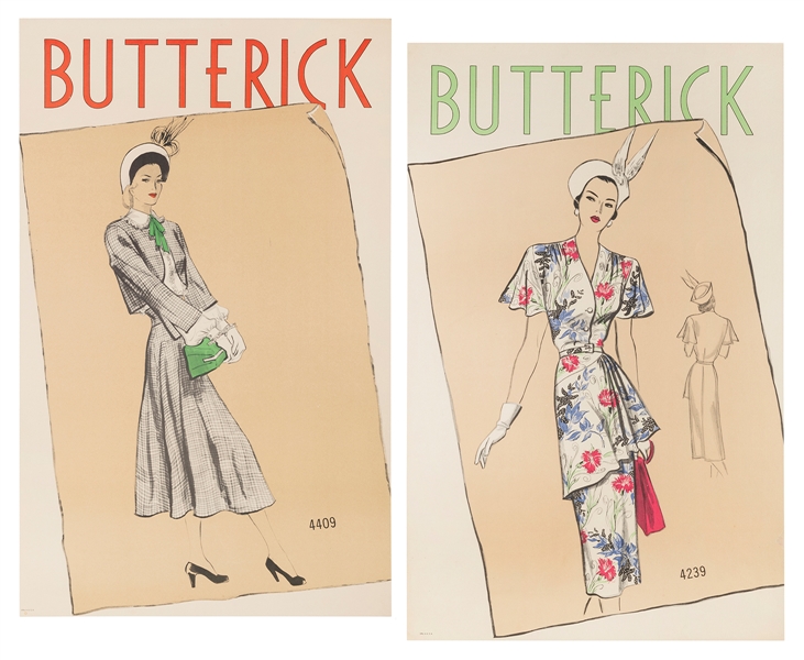  [FASHION]. Butterick. Two posters. USA, ca. 1950s. P3osters...