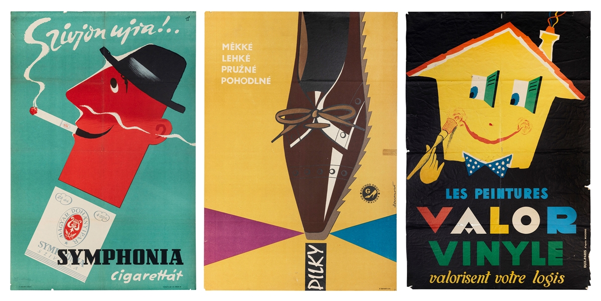  Three European product advertising posters. Including: Les ...