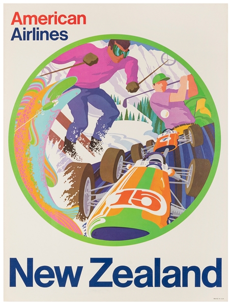  American Airlines / New Zealand. 1970s. 20 x 15”. Linen bac...