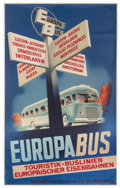  Europa Bus. Amsterdam: Intenso, ca. 1960s. Lithograph Europ...