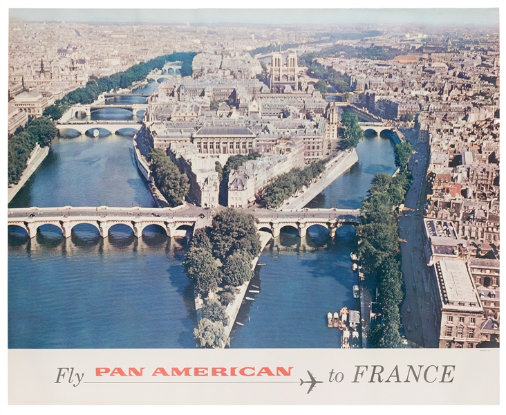  Fly Pan American to France. Circa 1960s. Travel poster with...