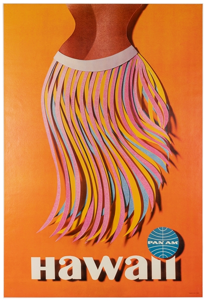  Hawaii / Pan Am. Circa 1970s. A hula dancer’s multi-colored...