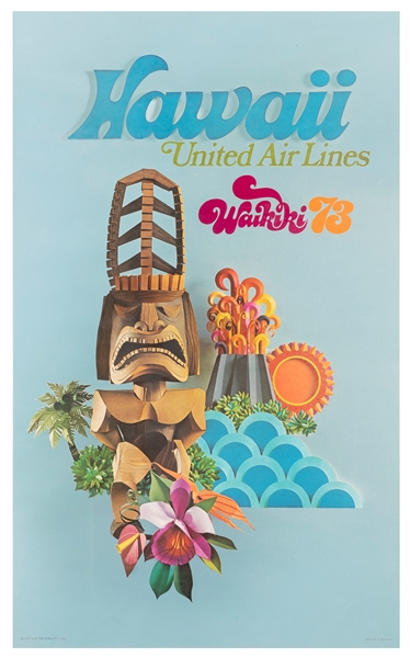  United Airlines / Hawaii / Waikiki. 1973. Paper flowers, pa...