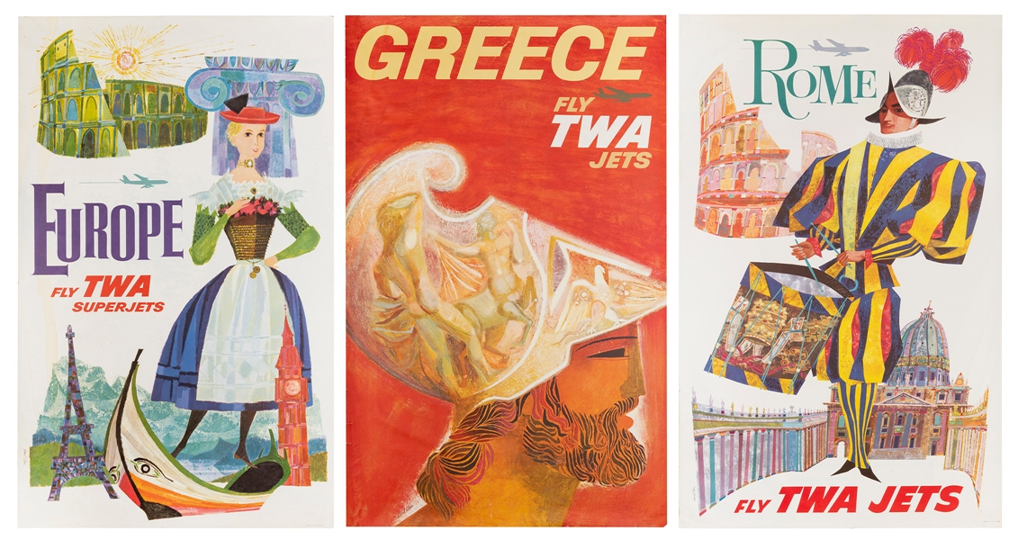  KLEIN, David (1918-2005). Three TWA travel posters. 1960s. ...