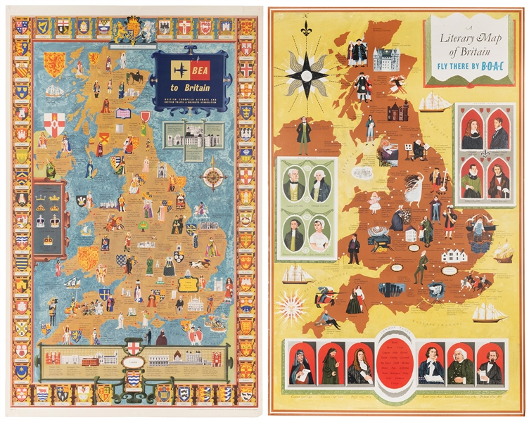  Pair of pictorial airline poster maps of Great Britain. Inc...