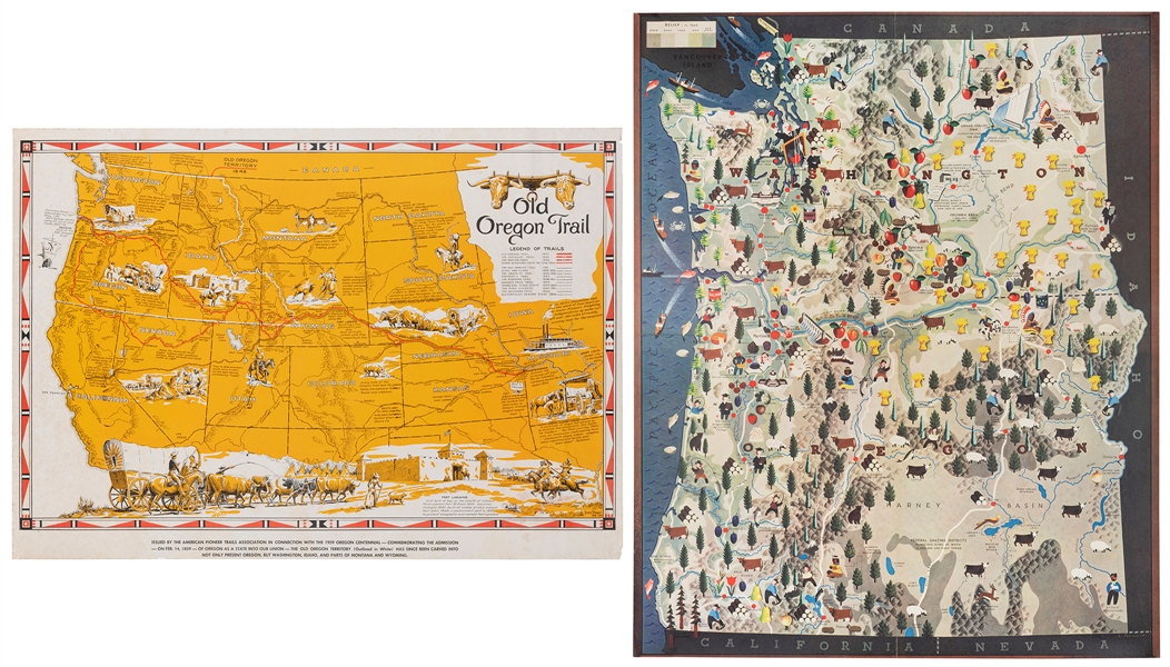  [PACIFIC NORTHWEST]. Two pictorial maps of Oregon and Washi...