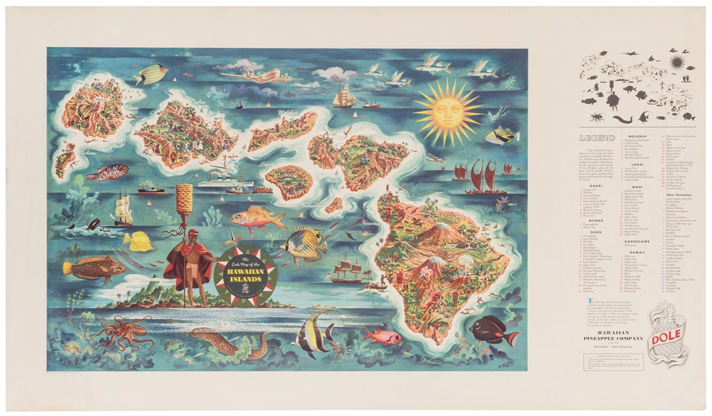 FEHER, Joseph (1909-1987). Dole Pineapple / The Dole Map of the Hawaiian Islands. 1950. 