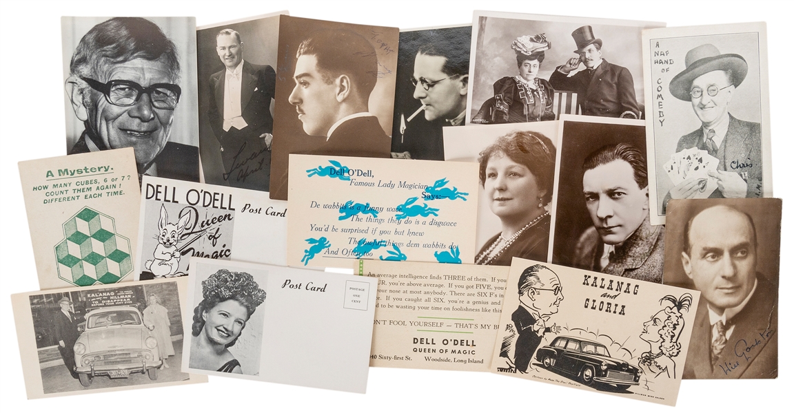  [POSTCARDS] Collection of 16 Magicians’ Postcards, Some Sig...