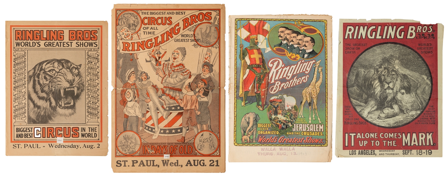  Ringling Bros. Four couriers, 1900-16. Lot of four circus c...