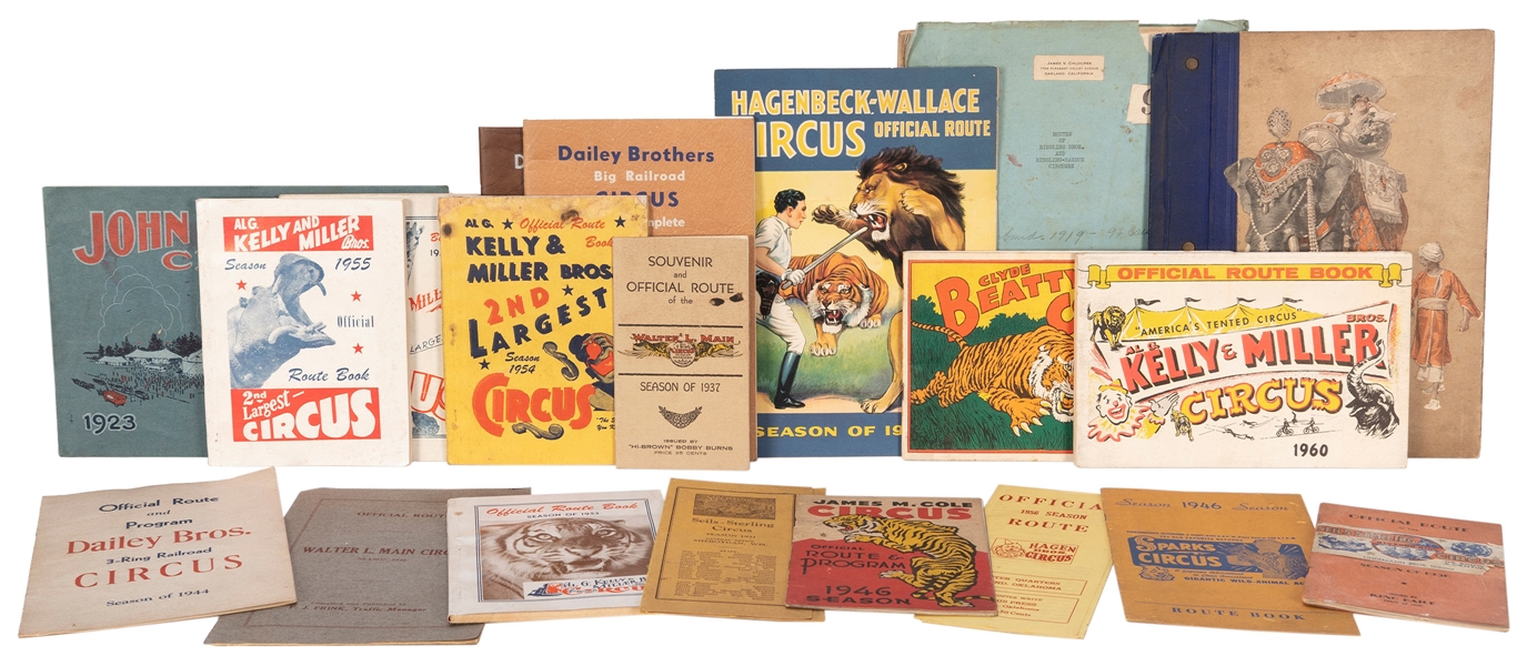  [ROUTE BOOKS]. Lot of various American circus route books a...