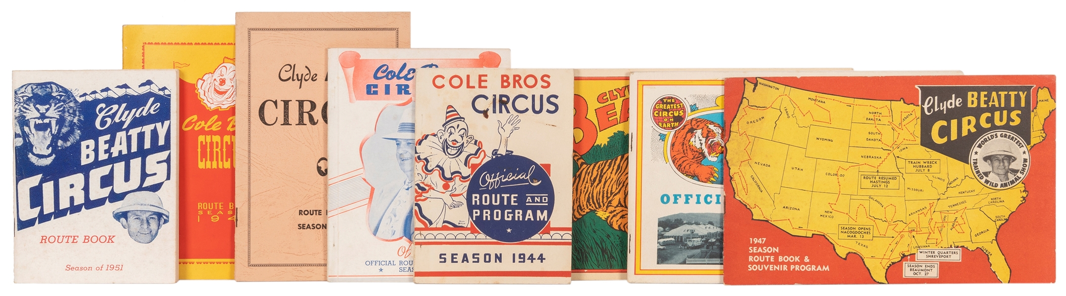  Clyde Beatty / Cole Bros. route book collection. 1940s/60s....