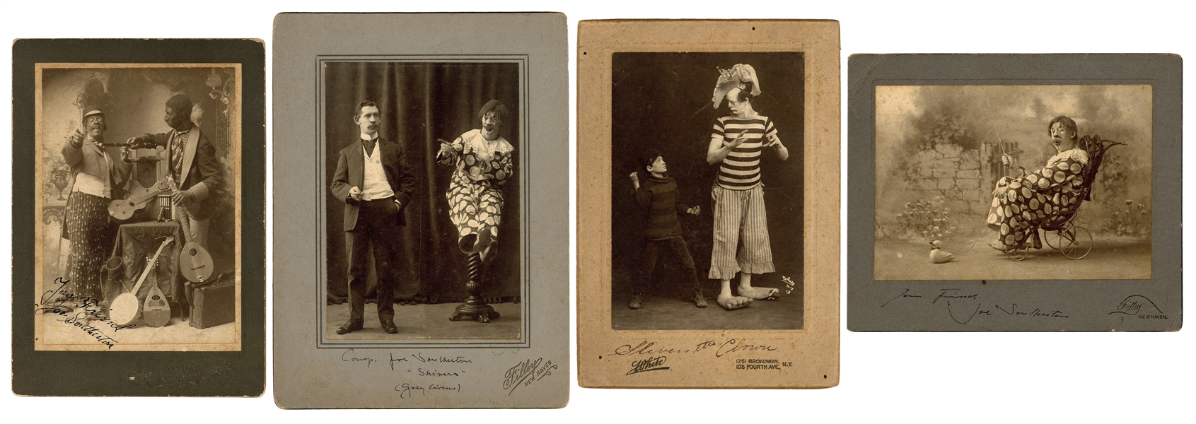  [CLOWNS]. Four cabinet photos of Shivers the Clown / Fanche...