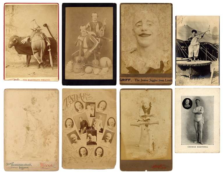  [CLOWNS]. Six cabinet photos of clowns. American/British, c...