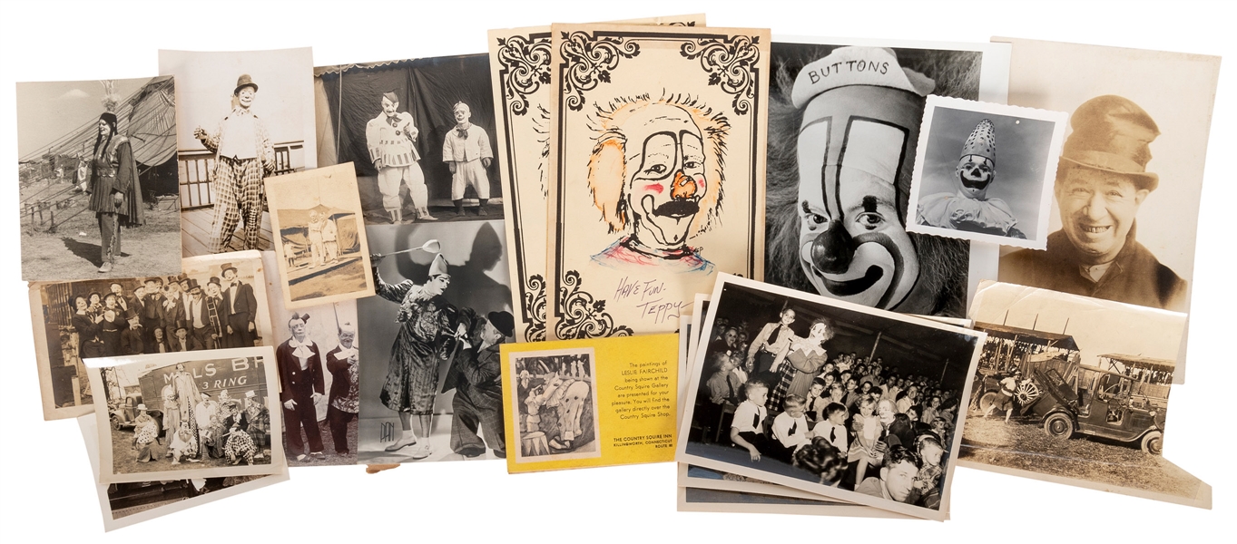  [CLOWNS]. Lot of 25 photographs and snapshots of clowns. Ea...