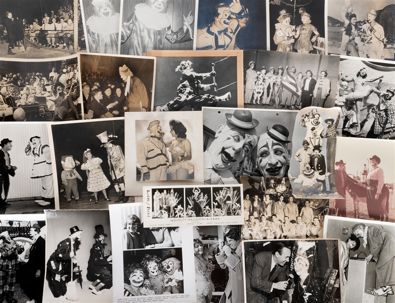  [CLOWNS]. Collection of circus clown photographs. Bulk mid-...