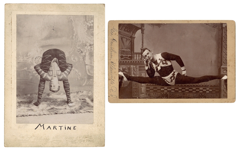  [CONTORTIONISTS]. Two cabinet photos of contortionists / ac...