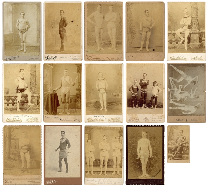  [CIRCUS ACROBATS]. Fourteen cabinet photographs of acrobats...