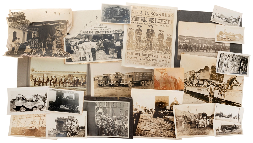  [CIRCUS—TRANSPORTATION]. Collection of photographs of circu...