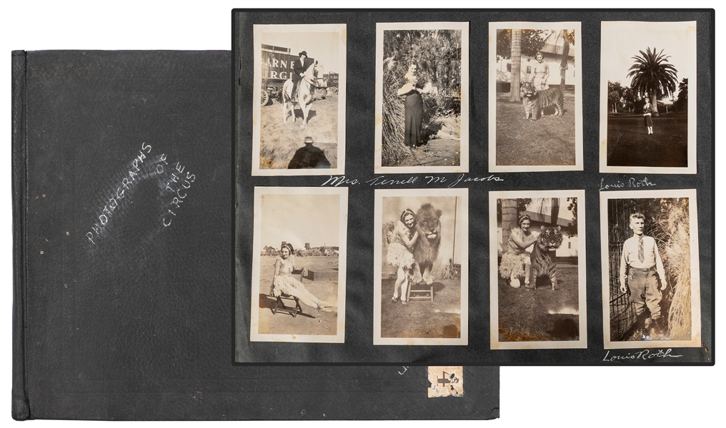  Scrapbook of American circus snapshots including R.B.B.B. a...