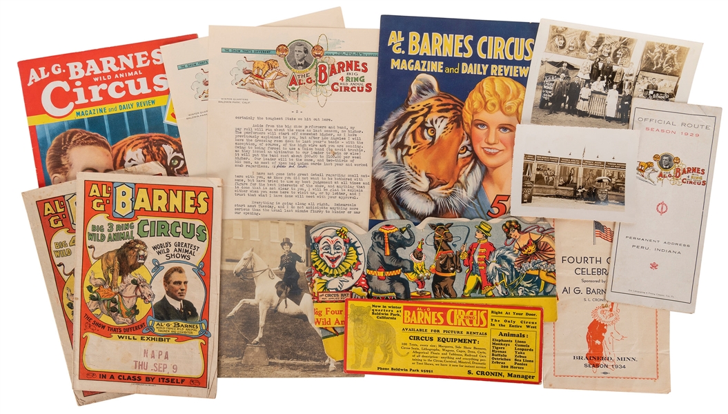  Al. G. Barnes Circus. File of documents, photographs, and e...