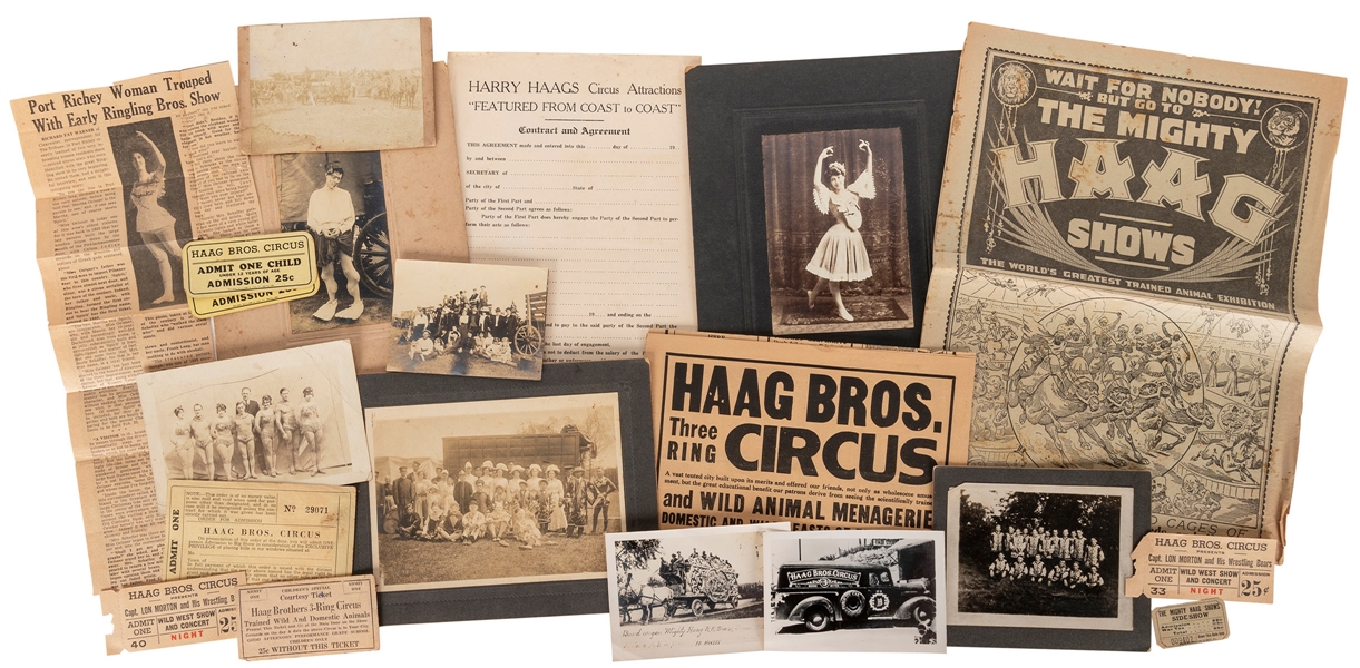  Haag Bros. Circus. Collection of photographs of ephemera. V...