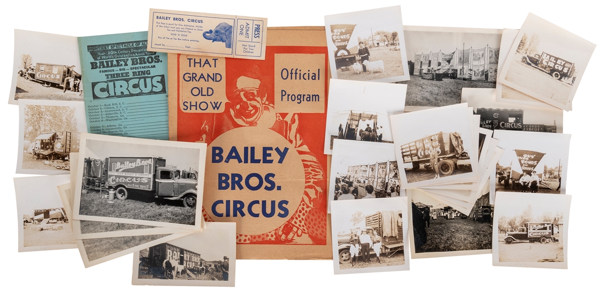  Bailey Bros. Circus Ephemera Archive. 1940s. Twenty-five ph...